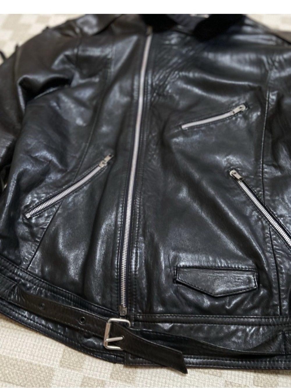 Vintage 80s Leather Fringe Jacket
Medium 22x27 Asymmetrical
Zipper Black - Picture 10 of 16